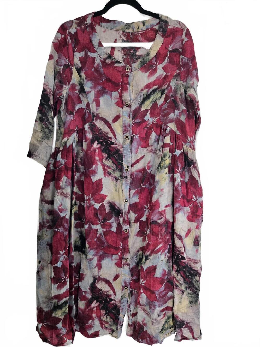 Floral Button-Front Midi Dress with Pockets